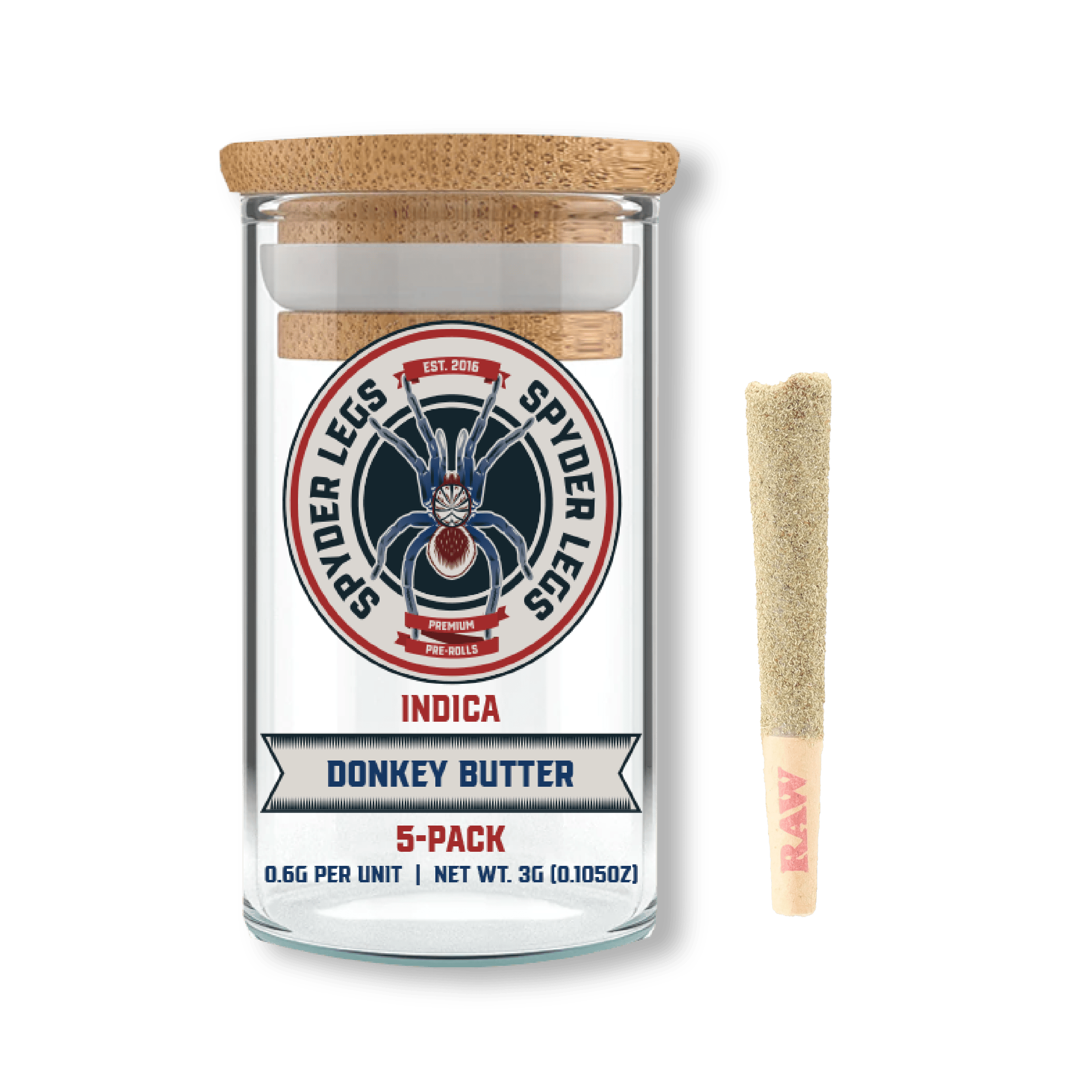 Spyder Legs | 0.6g - 5pk (3g) Infused Preroll Pack | Donkey Butter