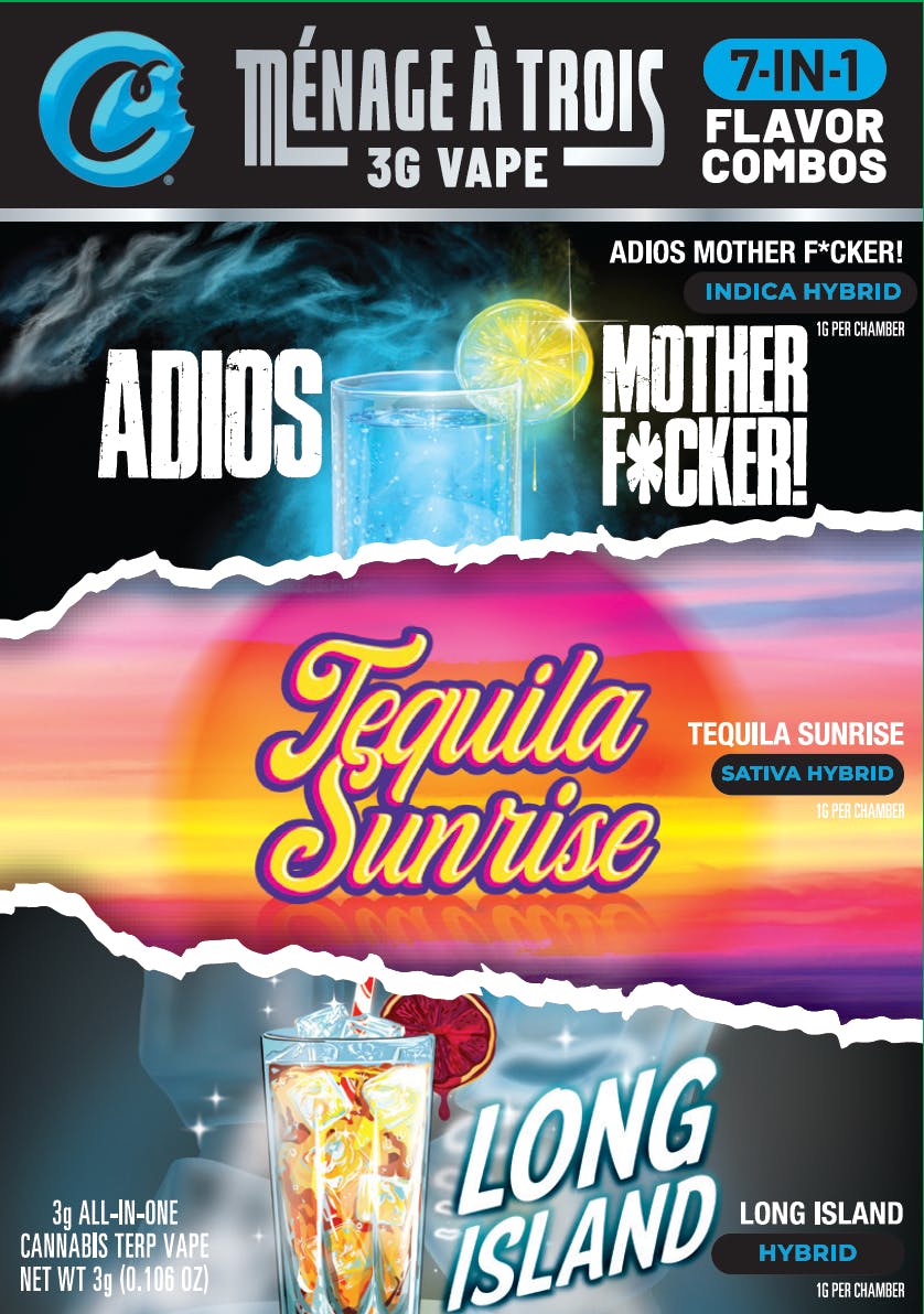 COOKIES TRIPLE CHAMBER DISPOSABLE | TEQUILA SUNRISE/ADIOS MOTHER FUCKER/LONG ISLAND