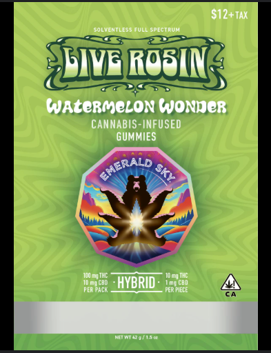 Emerald Sky Hybrid Watermelon Wonder Live Rosin Gummies 10ct 100mg