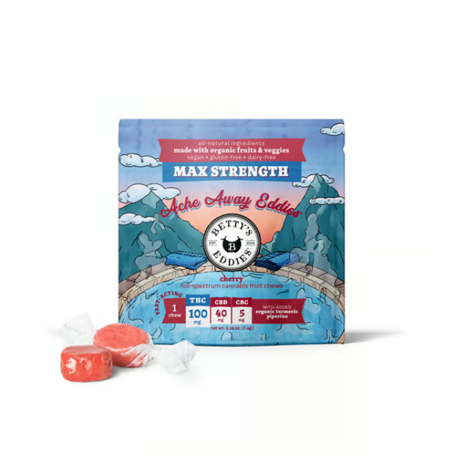 Ache Away Eddies - Cherry - THC:CBD:CBC - Max Strengh - Fruit Chews - 100mg (1pk)