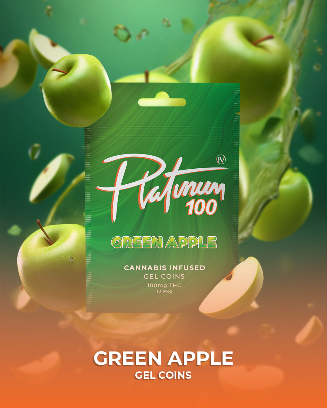 Green Apple Cannabis Infused Gel Coins 100mg (10x10mg)