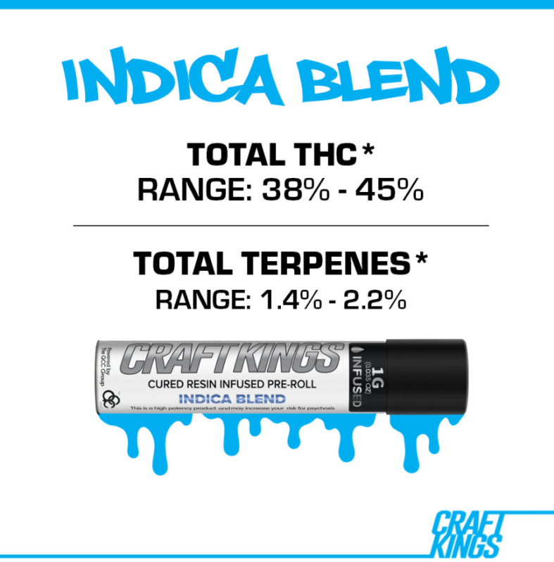 Craft Kings - Indica Blend - 1g Infused Pre-Roll