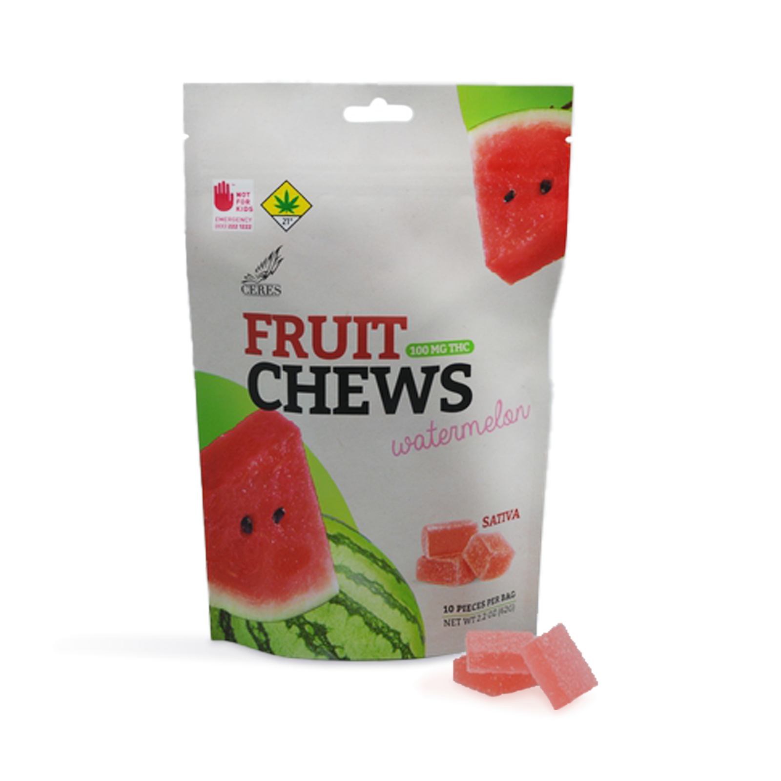 Watermelon Sativa Fruit Chews 10-Pack | 100mg