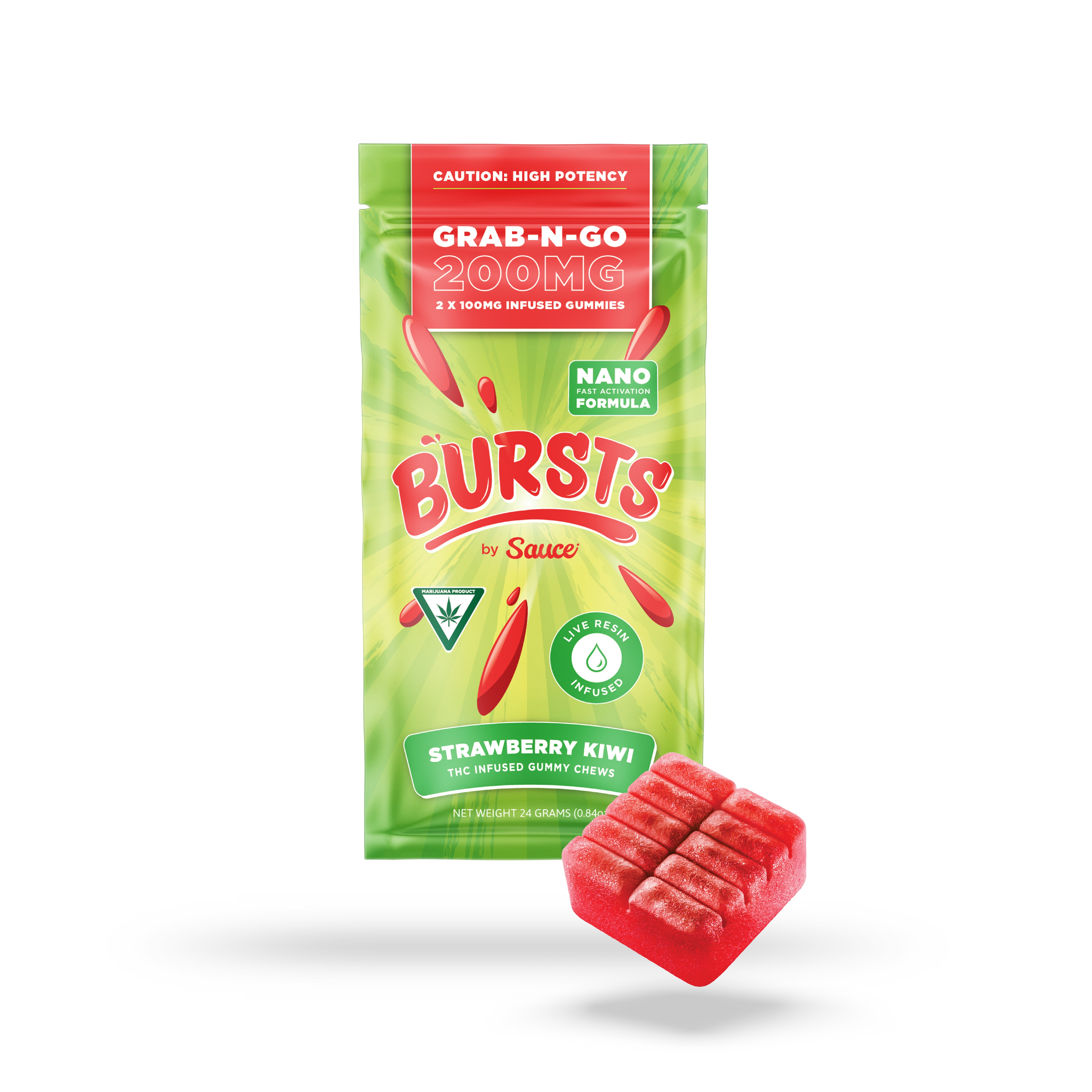 Bursts | 200mg Live Resin Gummies | Strawberry Kiwi