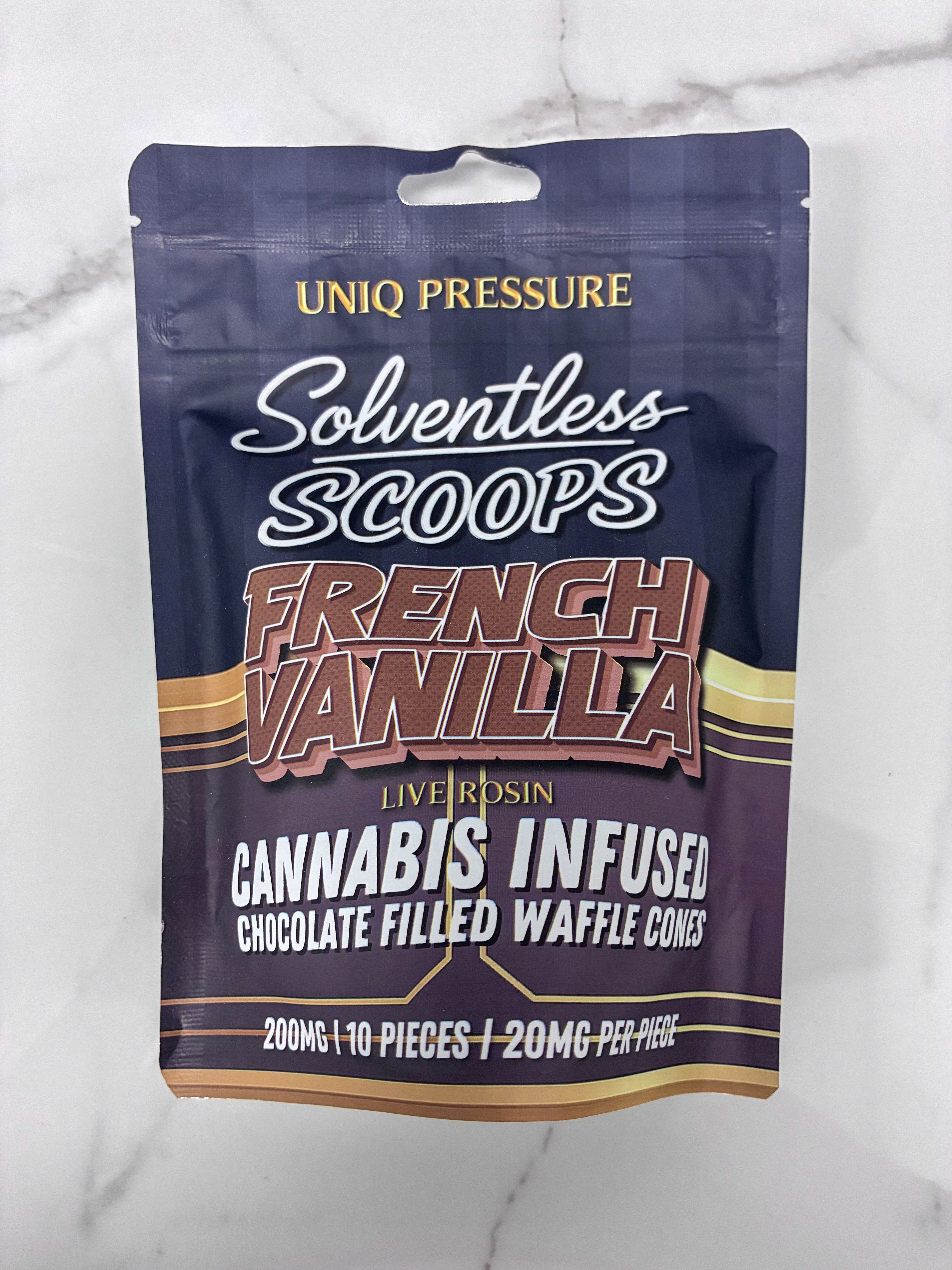 Edibles | Solventless Scoops | Rosin Waffle Cones | French Vanilla | 200mg | Uniq Pressure