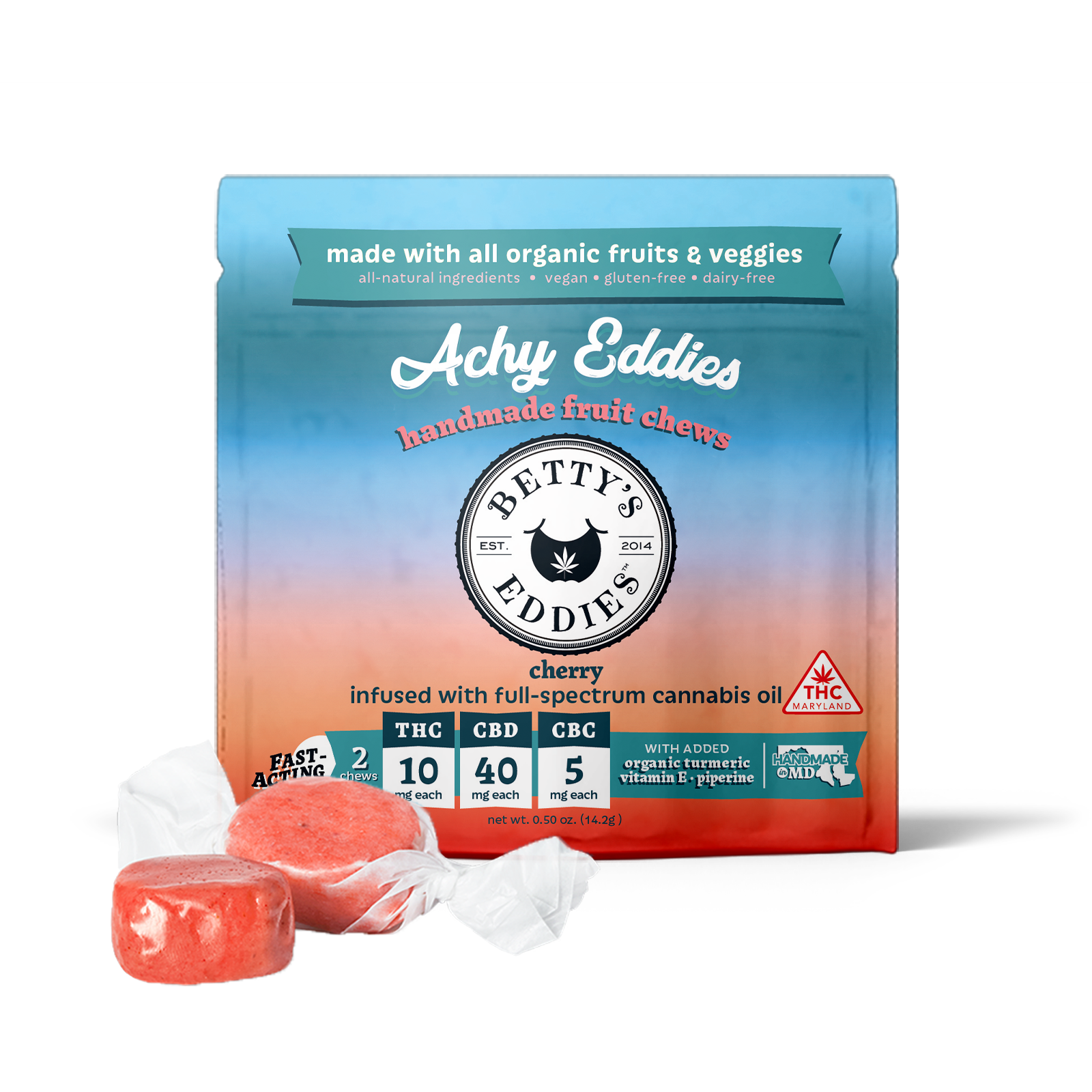 Betty's Eddies | 10mg | Edibles | Chews | 2 Pack | Thc:Cbd:Cbc | Cherry