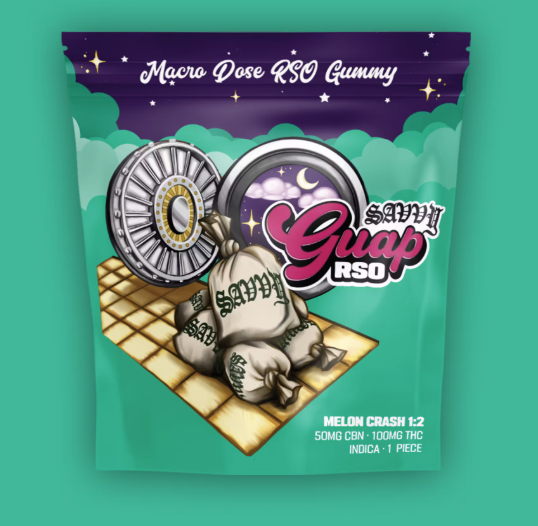 100mg - 1 Pack - Edibles - 1:2 CBN:THC - Melon Crash RSO - Savvy Guap Gummy - REC