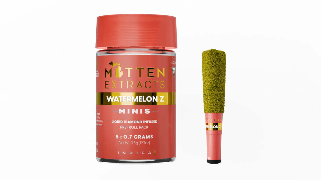 Mitten Extracts | Pre-Roll | Diamond Infused | Minis (5 x 0.7g) | 3.5g | Watermelon Z