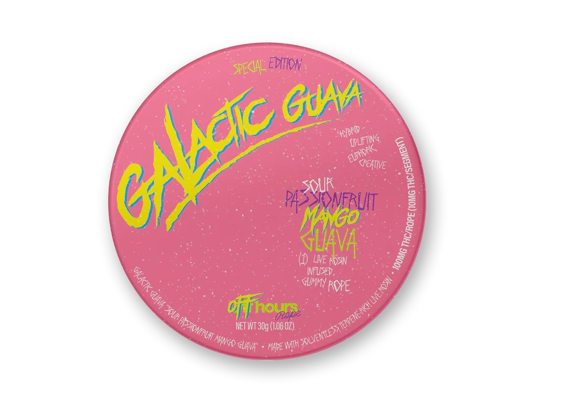Off Hours - Sour Passionfruit Mango (Galactic Guava) Live Rosin Infused Gummy Rope 10pk - 100mg