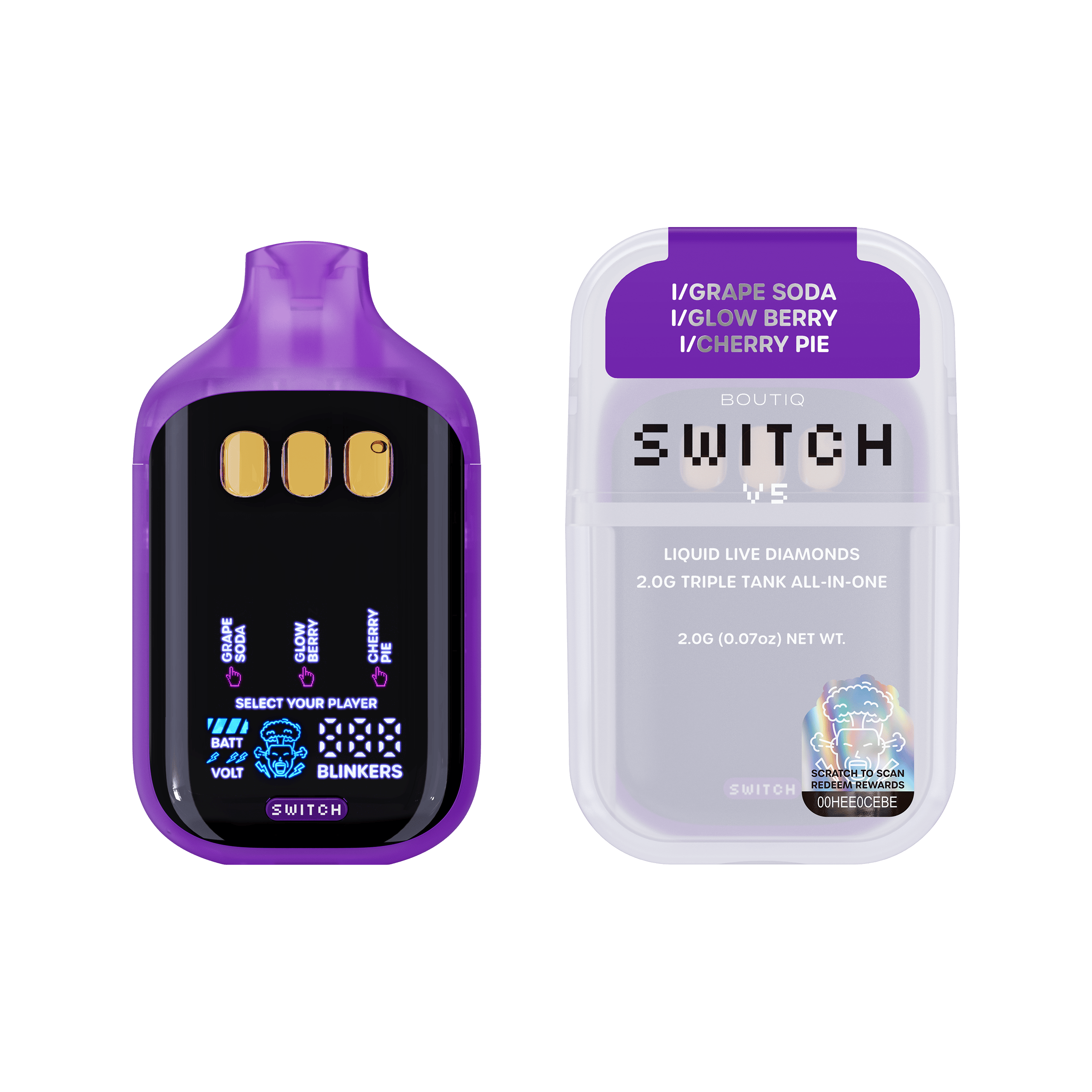 Vape Disposables | Boutiq Switch V5 | Grape Soda x Glowberry x Cherry Pie - AIO  2g