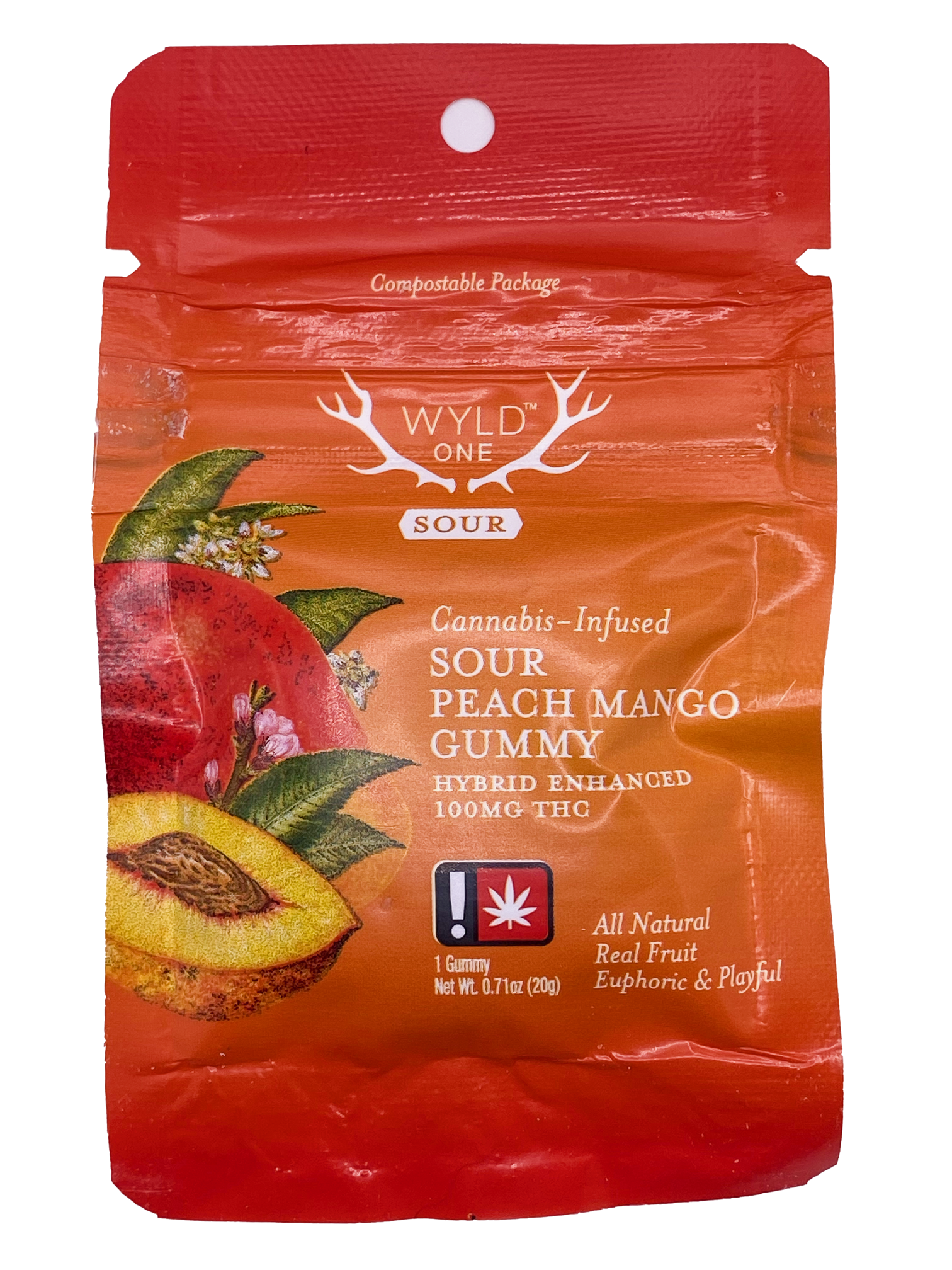 WYLD ONES - EDIBLE GUMMY - 100MG - HYBRID - SOUR PEACH MANGO