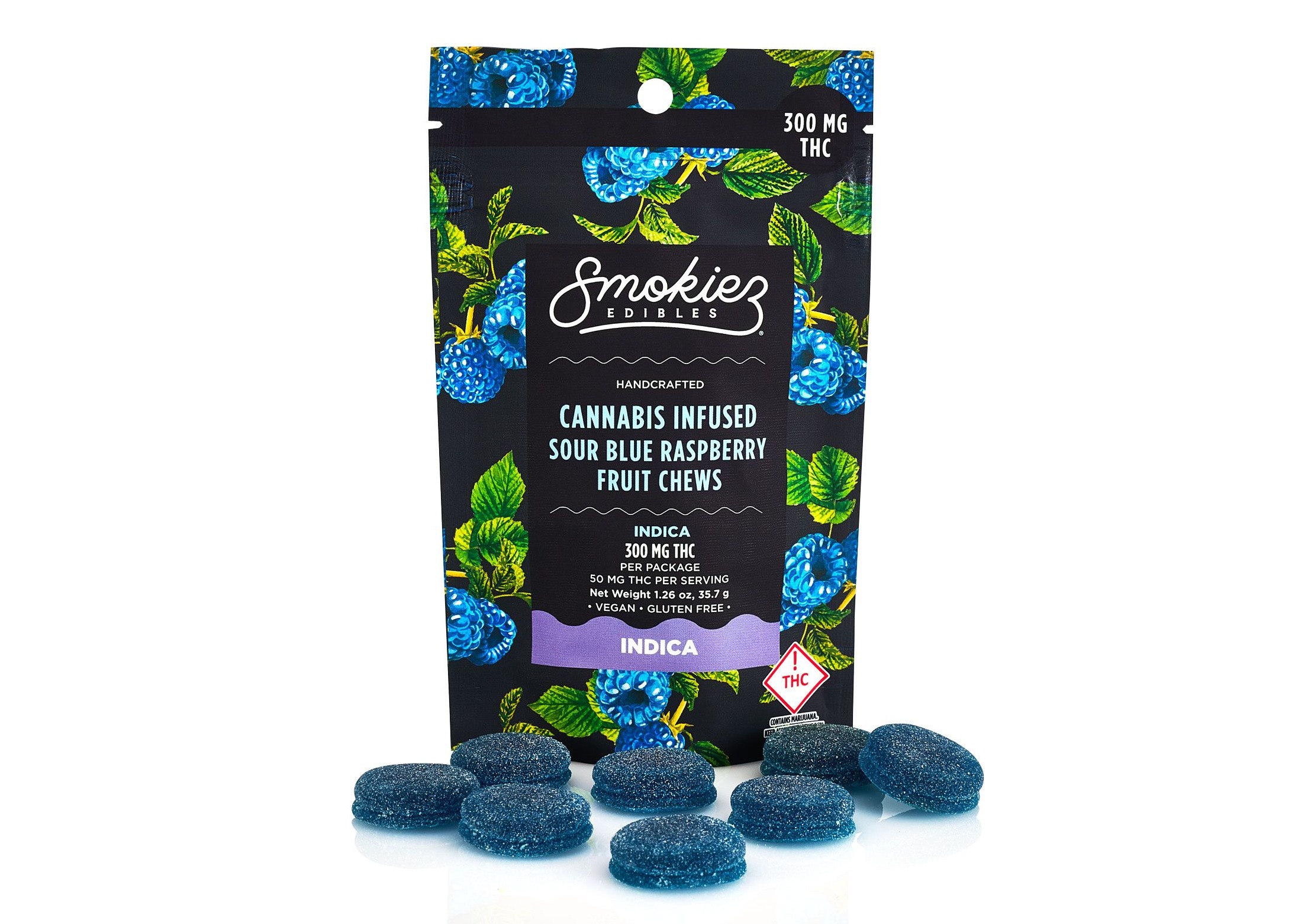 Smokiez | Sour Blue Raspberry High Dose Gummies 6pack 300mg | Indica