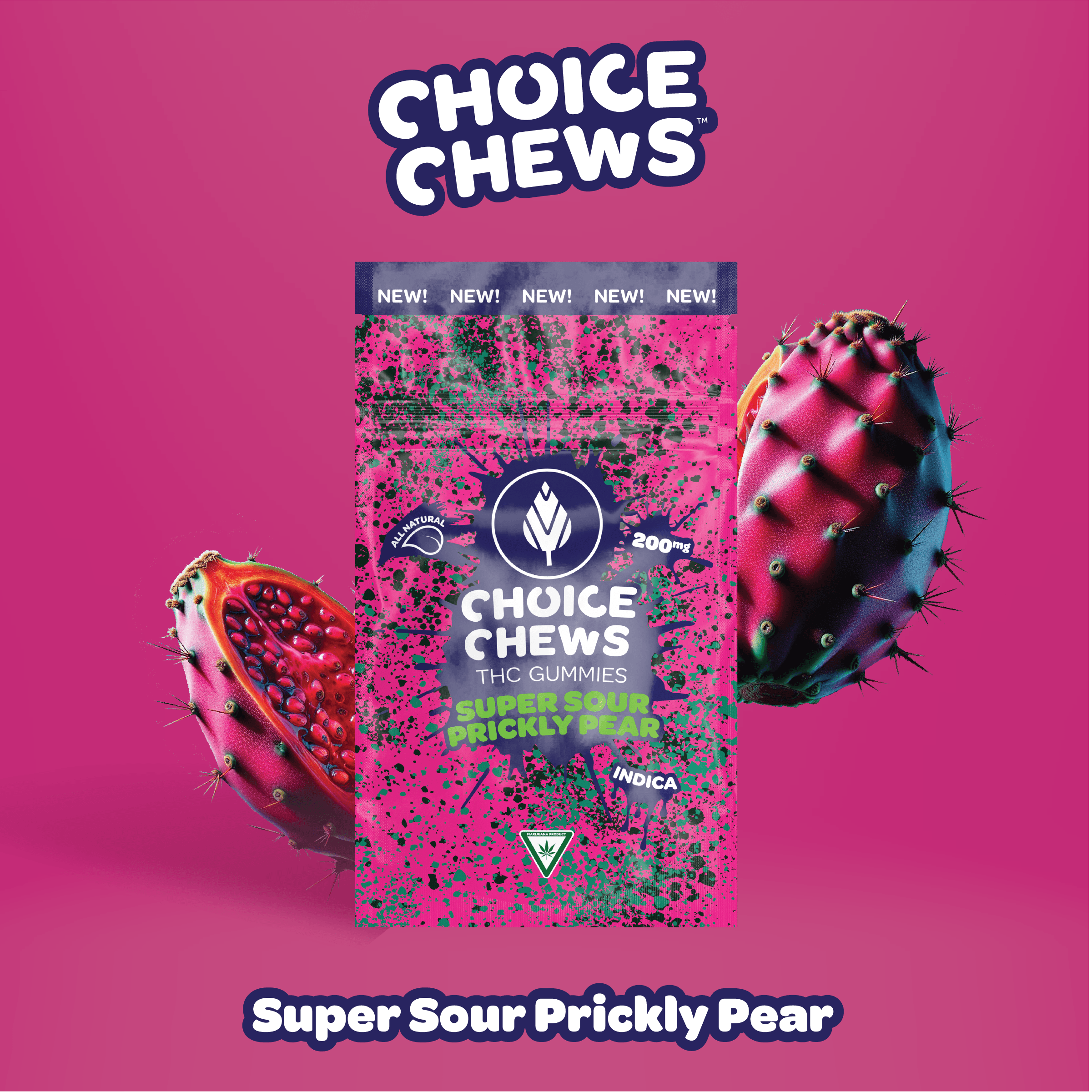 Choice | Super Sour Prickley Pear | Infused Gummies | 200mg | Indica