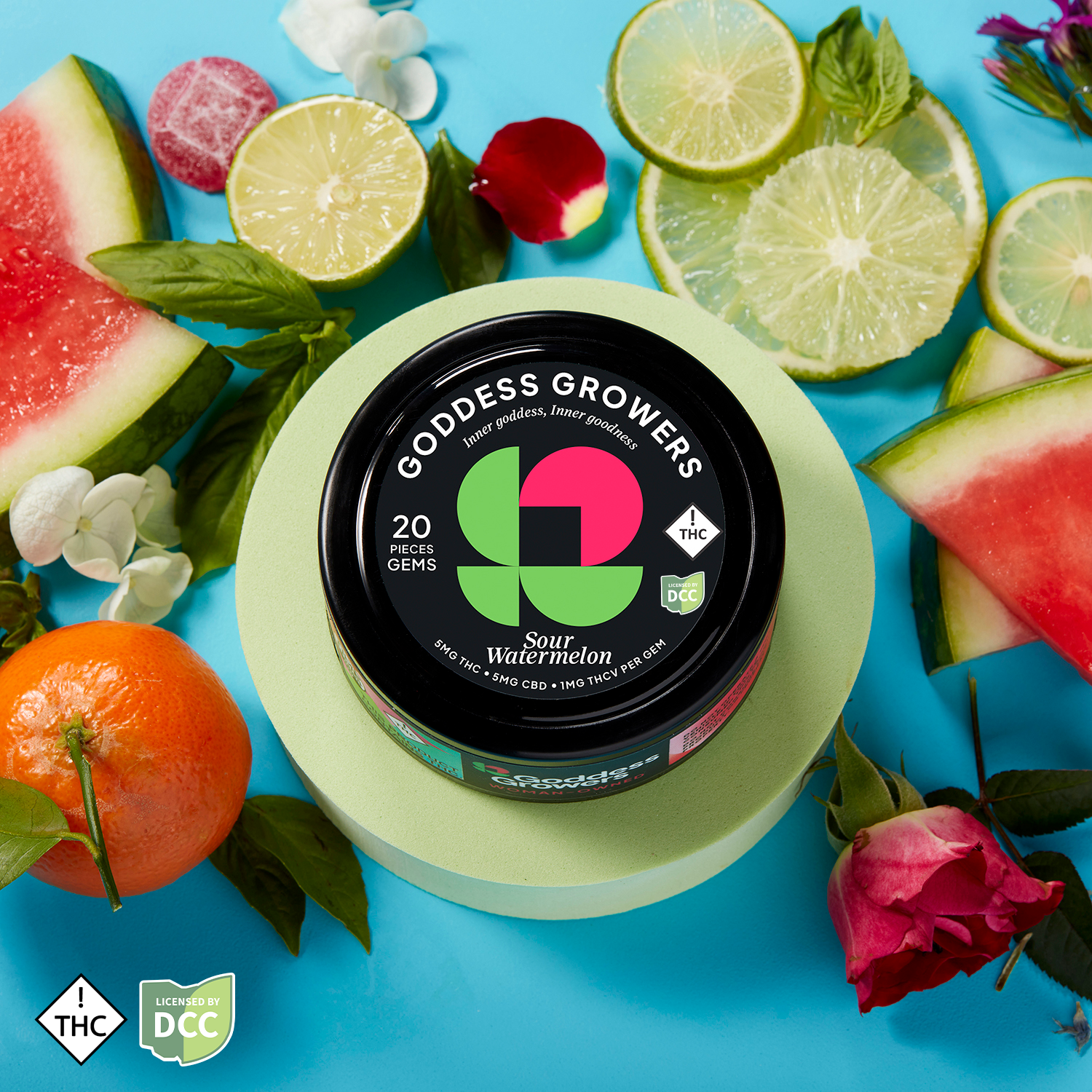 5:5:1 Sour Watermelon Gummies - 100mg THC:100 mg Full Spectrum CBD 100mg: 20mg THCV