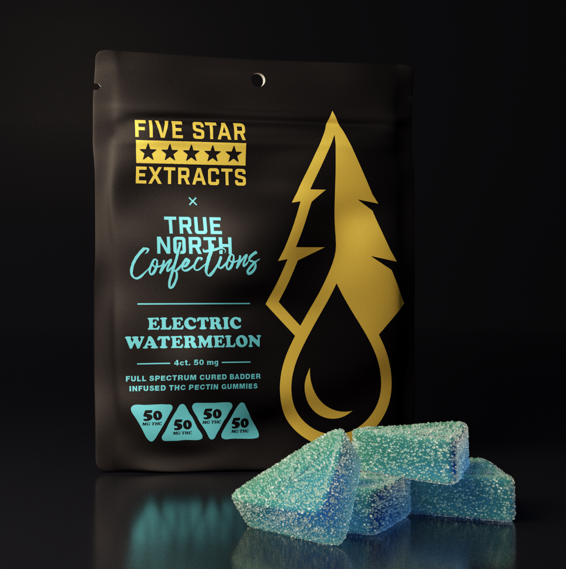 Five Star Extracts X True North   4 X 50mg Full Spectrum Gummies   Electric Watermelon