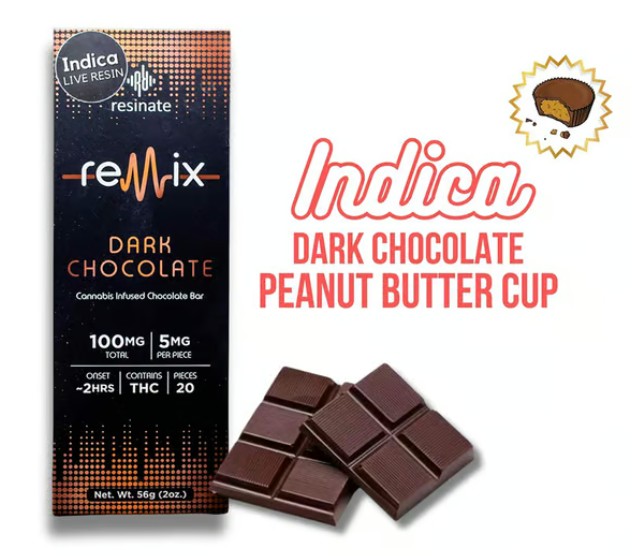 Peanut Butter Cup Indica Dark Chocolate Bar | 100mg - Remix