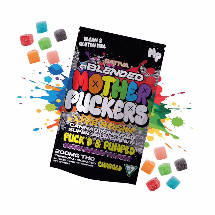1:1:1 | Puck'd & Pumped | Sour Berry Burst | 10mg THC x 5mg CBG x 5mg CBD x 20pk | Live Rosin Infused | Mother Puckers