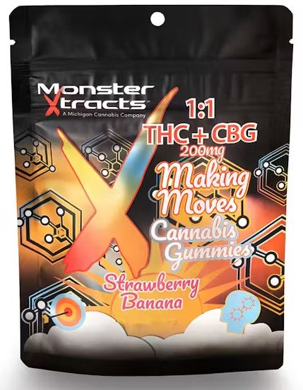 Gummies | Strawberry Banana 1:1 | 200mg THC: 200mg CBG | Monster X
