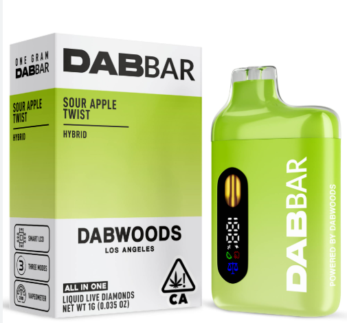 Dabwoods DABBAR 2.0 Sour Apple Twist Hybrid Liquid Live Diamonds All-In-One
