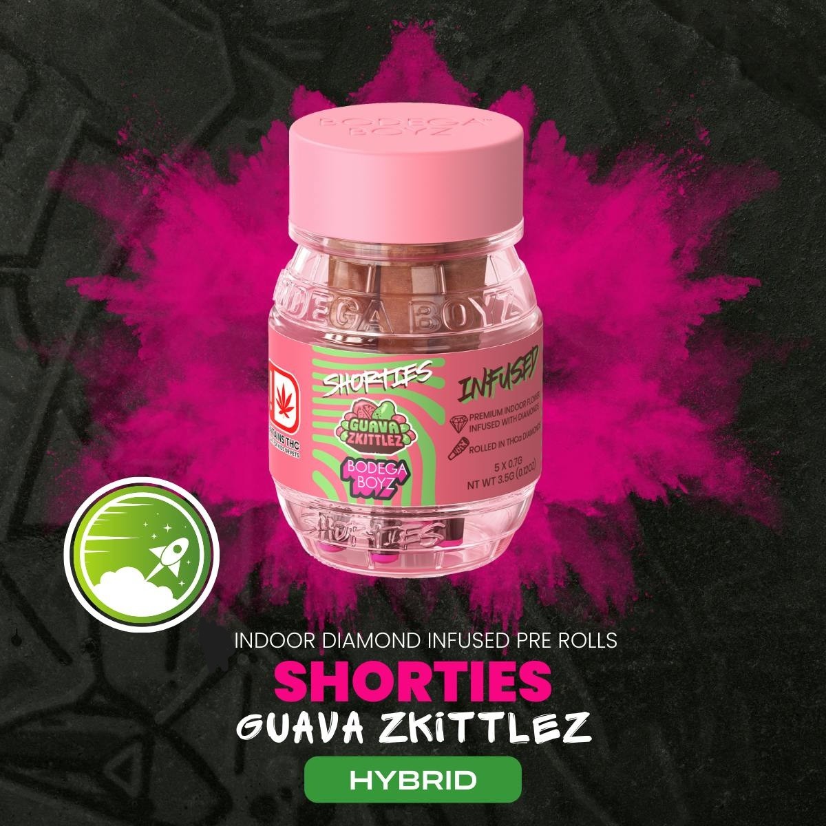 Shorties | Preroll | 4pk | Hybrid | Guava Zkittles | Diamond Infused and Coated | Ceramic Tip | 2.8g