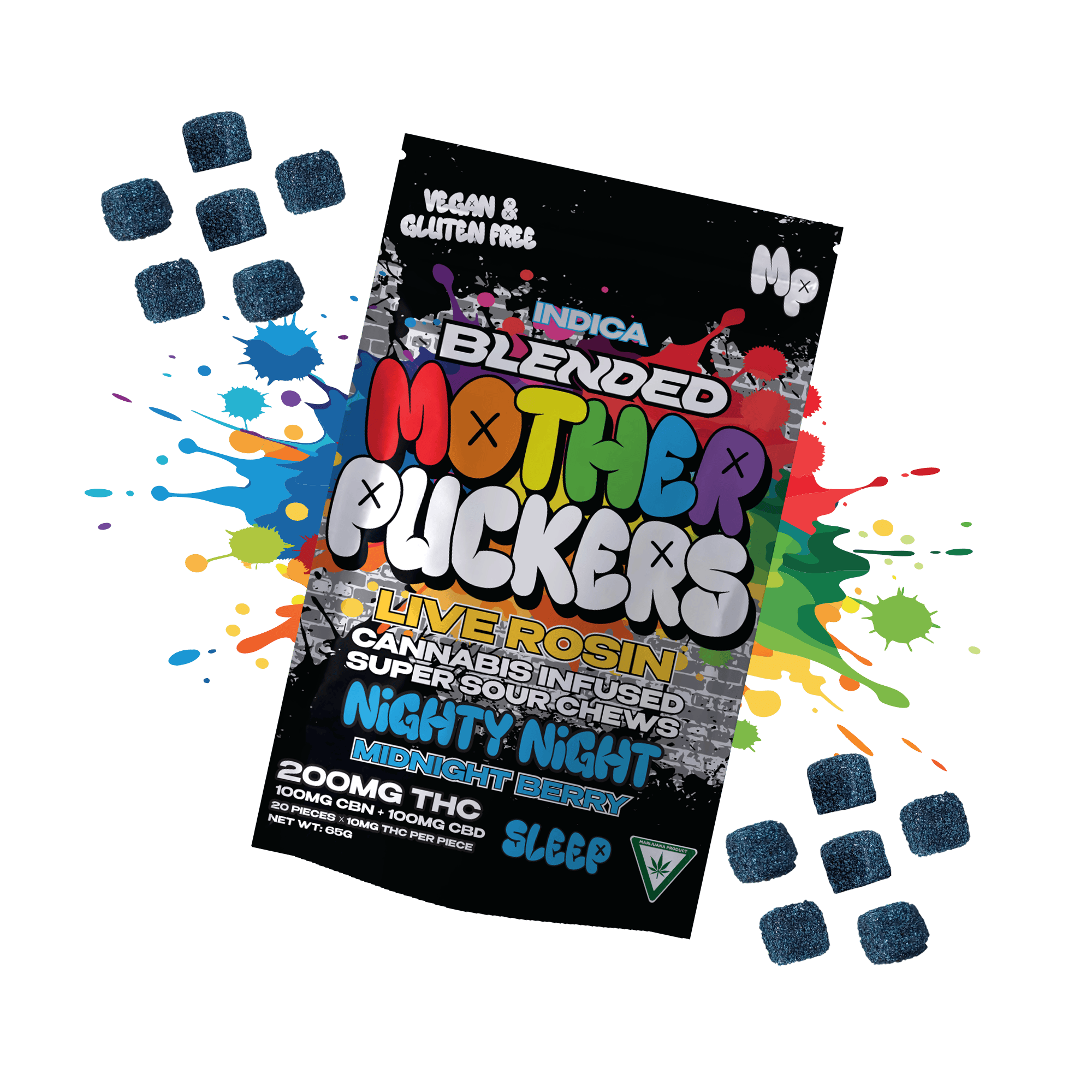 2:1:1 | Nighty Night | Midnight Berry | 10mg THC x 5mg CBN x 5mg CBD x 20pk | Live Rosin Infused | Mother Puckers