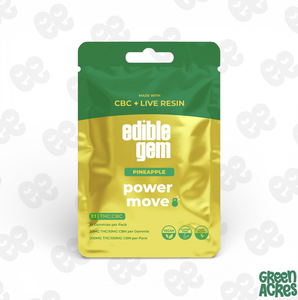 Edible Gem: Pineapple 200MG Live Resin Gummies 1:1 THC:CBC (10x20mg)