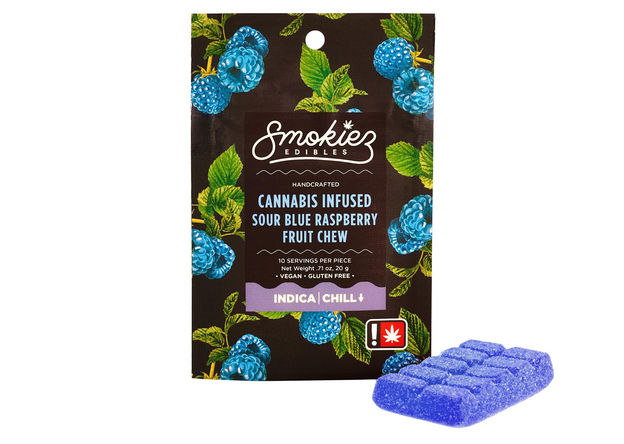 Sour Blue Raspberry Indica Scored-Single Piece 100mg THC Fruit Chew