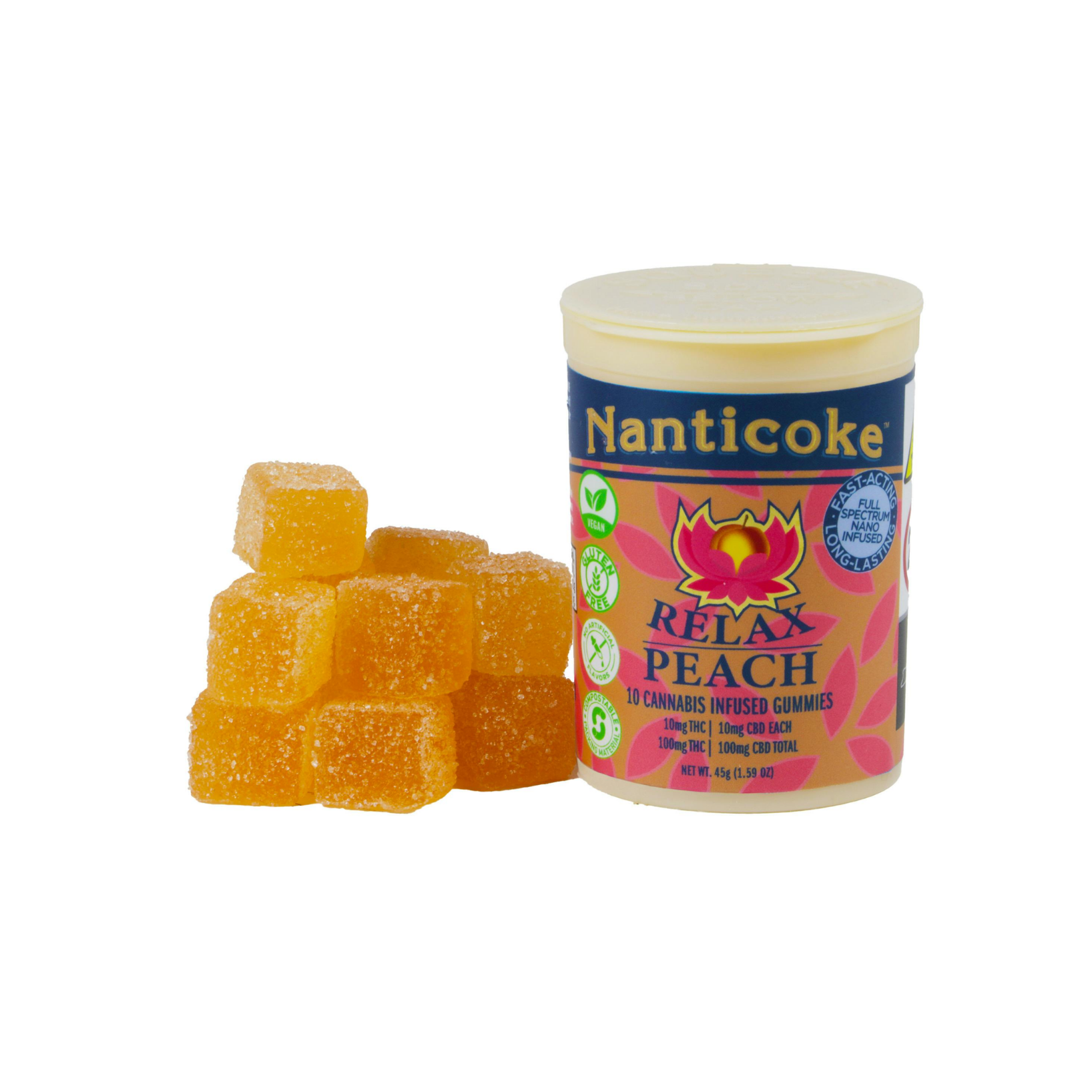 Nanticoke - Peach Relax 1:1 THC:CBD Gummies 10pk - 100mg