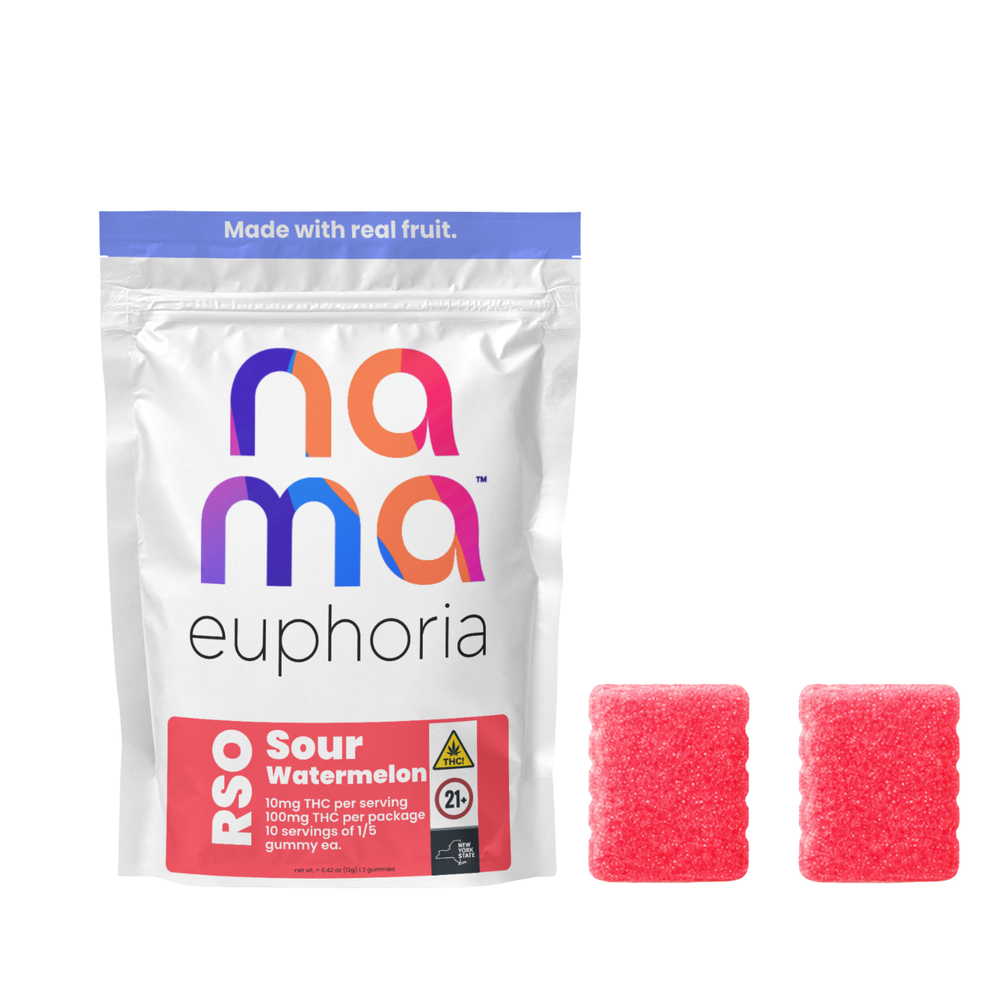 Nama Euphoria Sour Watermelon RSO Gummies 2pk 100mg