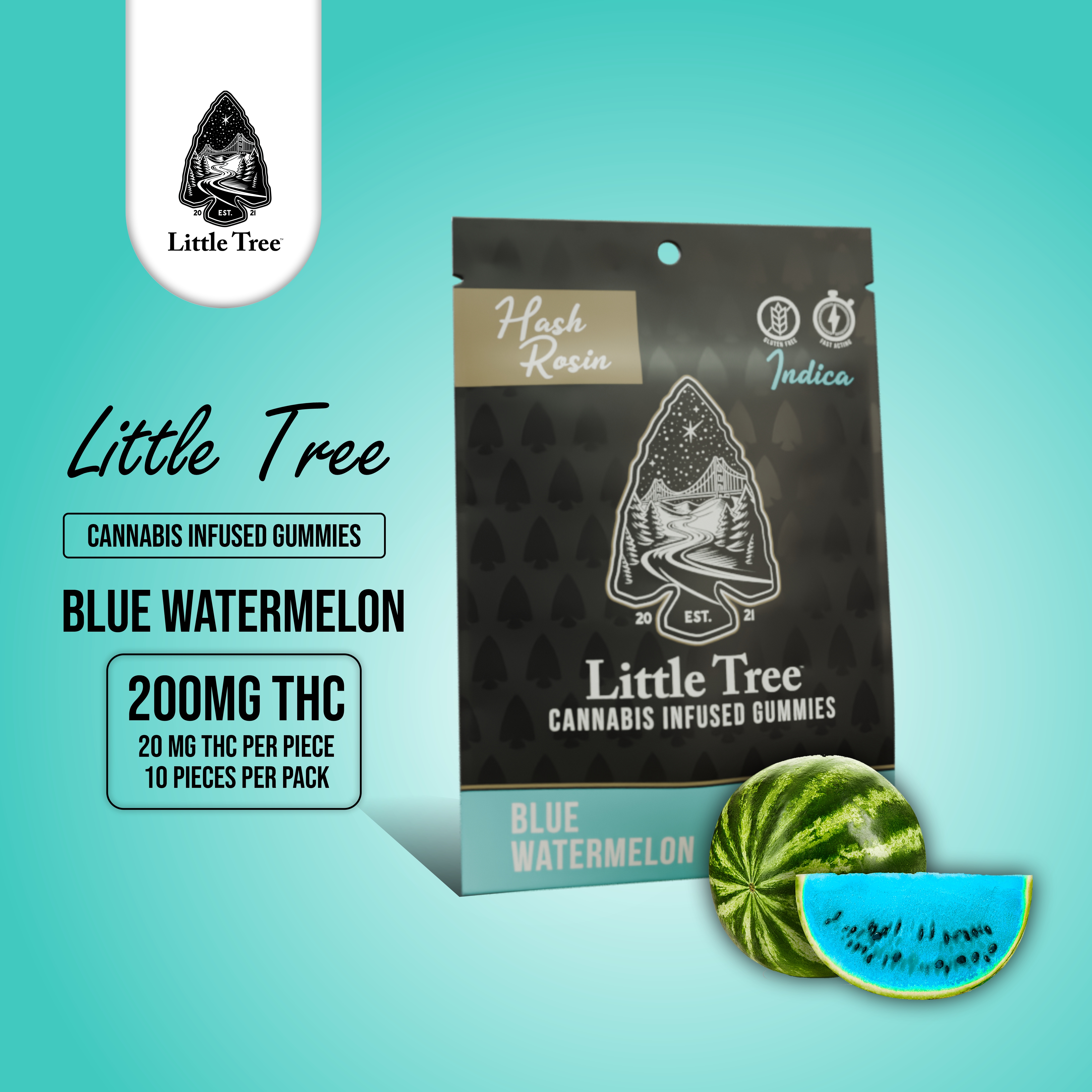 Little Tree Hash Rosin Gummies Blue Watermelon 200mg