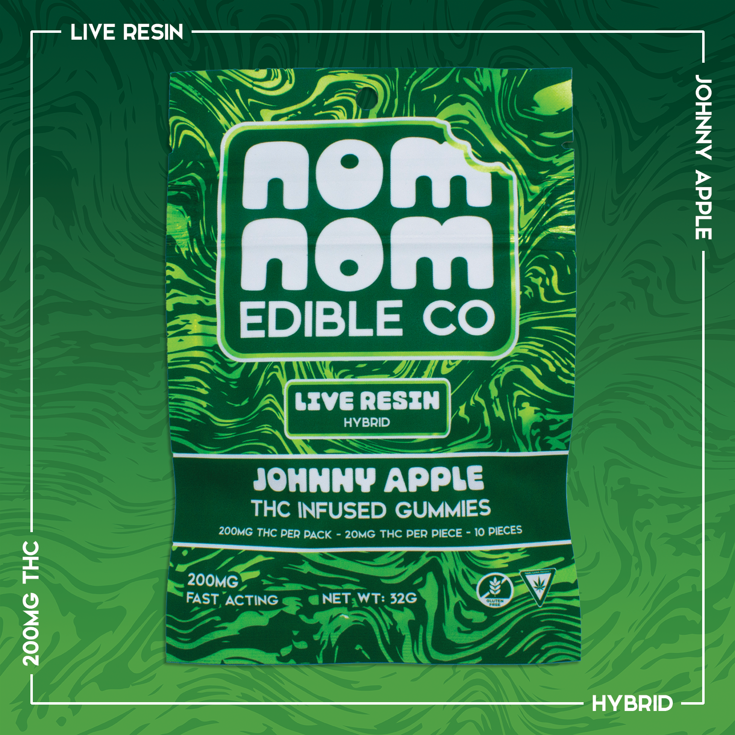 Nom Nom | 200mg Live Resin Gummies | Johnny Apple
