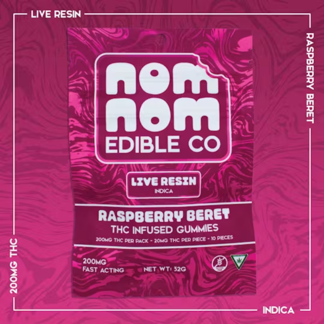 Nom Nom -  200mg Live Resin Gummies - Raspberry Beret