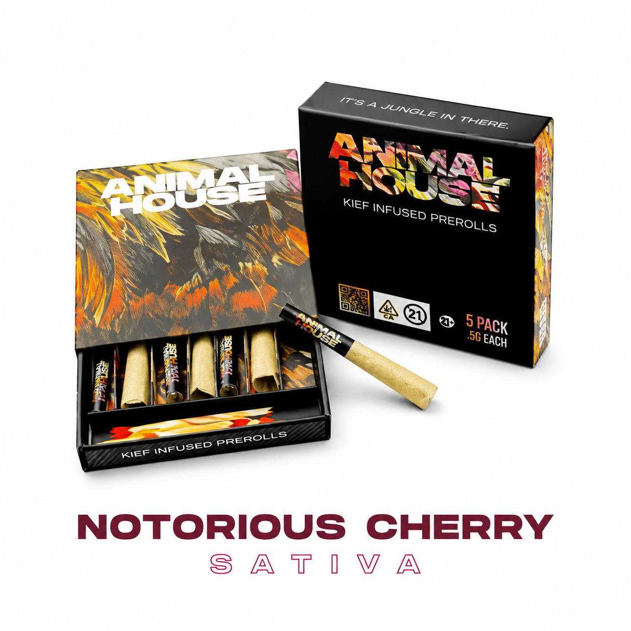 ANIMAL HOUSE - NOTORIUS CHERRY - .5X7PK - KIEF INFUSED PREROLLS - SATIVA