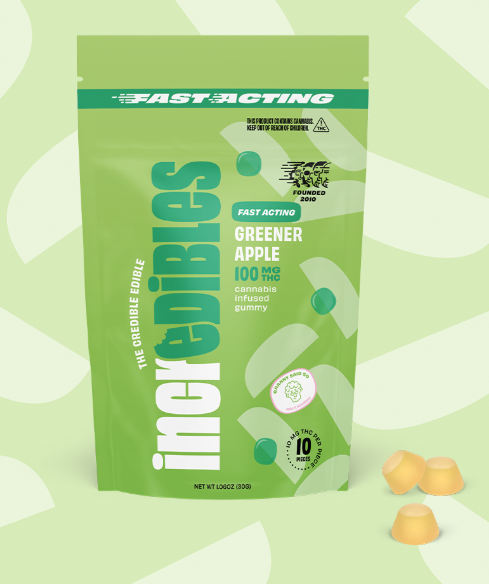 100mg - 10 Pack - Edibles - Greener Apple Fast Acting - Incredibles Gummy - REC
