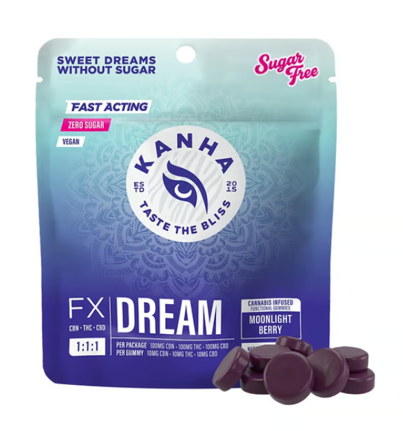 Kanha Sugar Free Moonlight Berry 1:1:1 CBN/THC/CBD 300MG 10pk Gummies