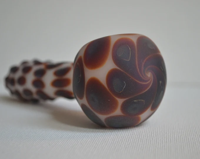 Matte White and Brown Turtle Design Spoon Pipe