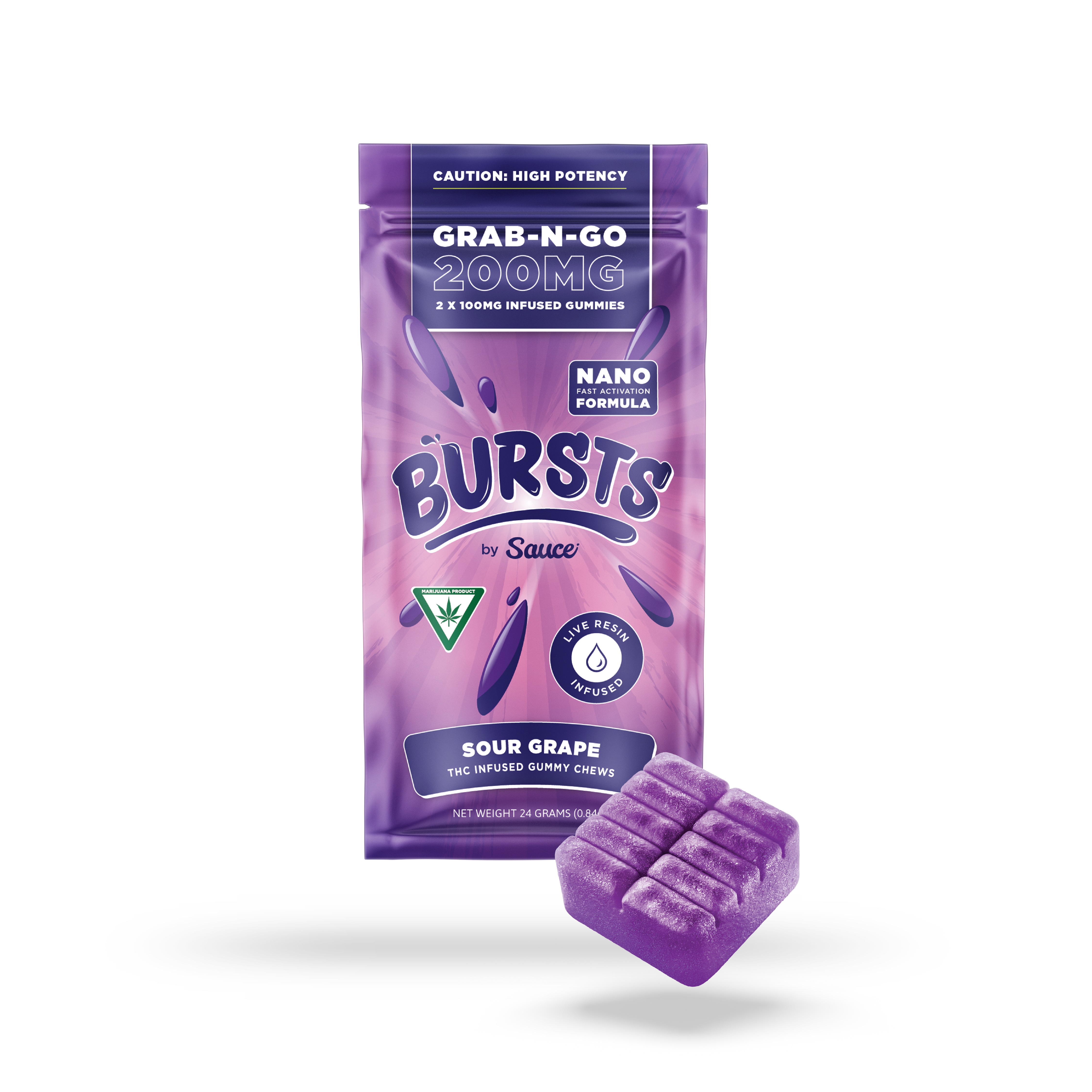 Bursts | 200mg Live Resin Gummies | Sour Grape