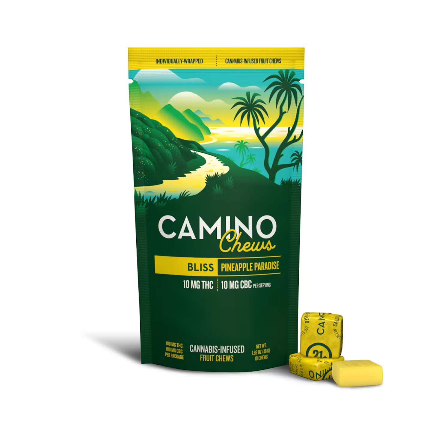 Camino Chews | Bliss | Pineapple Paradise | 1:1 THC:CBC | 100mg | Sativa Hybrid