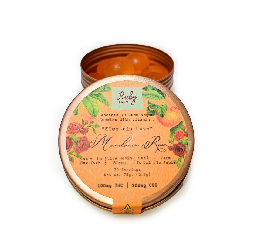 Live Resin Blend Gummies | 20 Count | ''Electric Love'' Mandarin Rose | Strain: Blue Dream