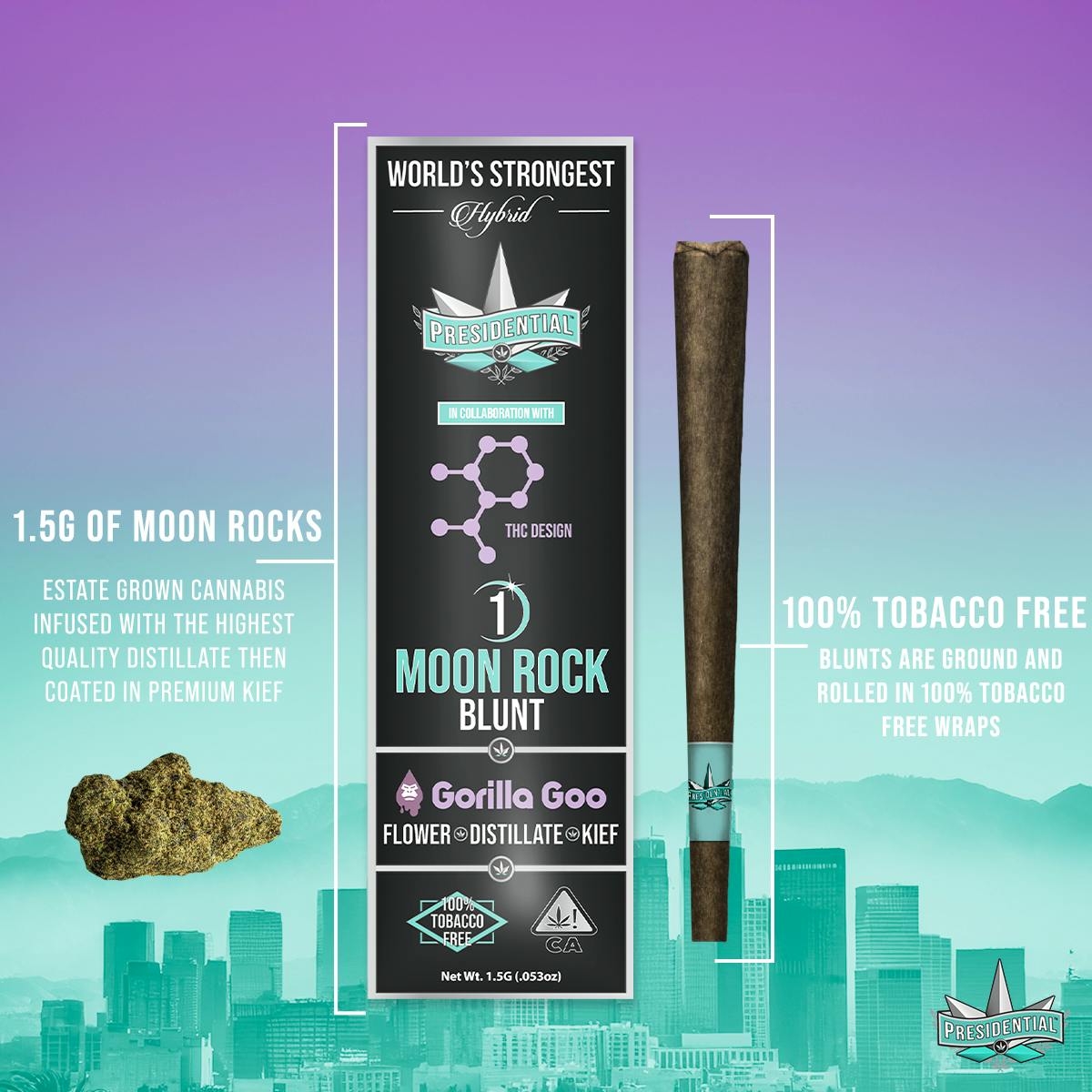Moon Rock Blunt | Hybrid | Gorilla Goo | Live Resin, Distillate, and Diamond Infused
