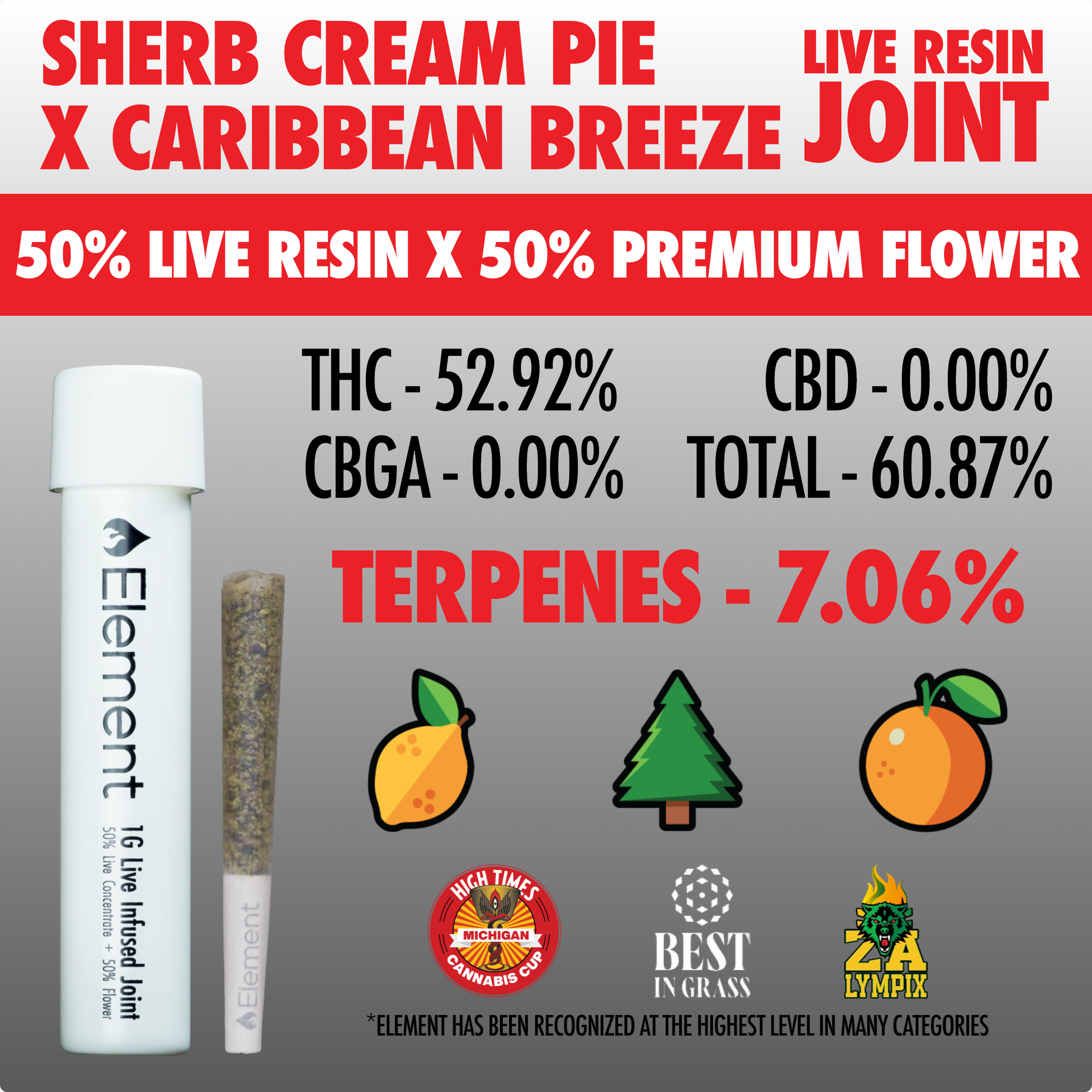 Element x Bud Hub - 1g Live Resin Joint - Sherb Cream Pie x Caribbean Breeze