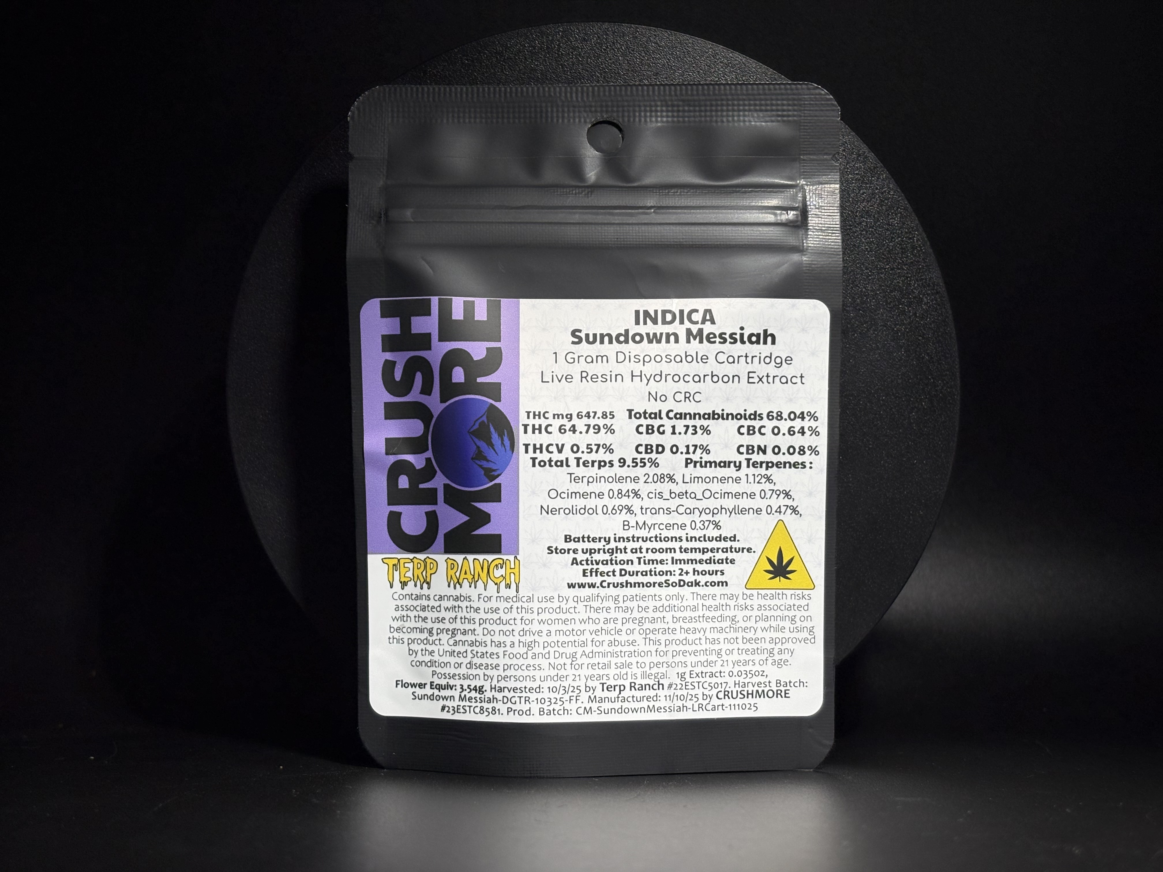Crushmore - Vape - Live Resin- 1 Gram Disposable - Sundown Messiah