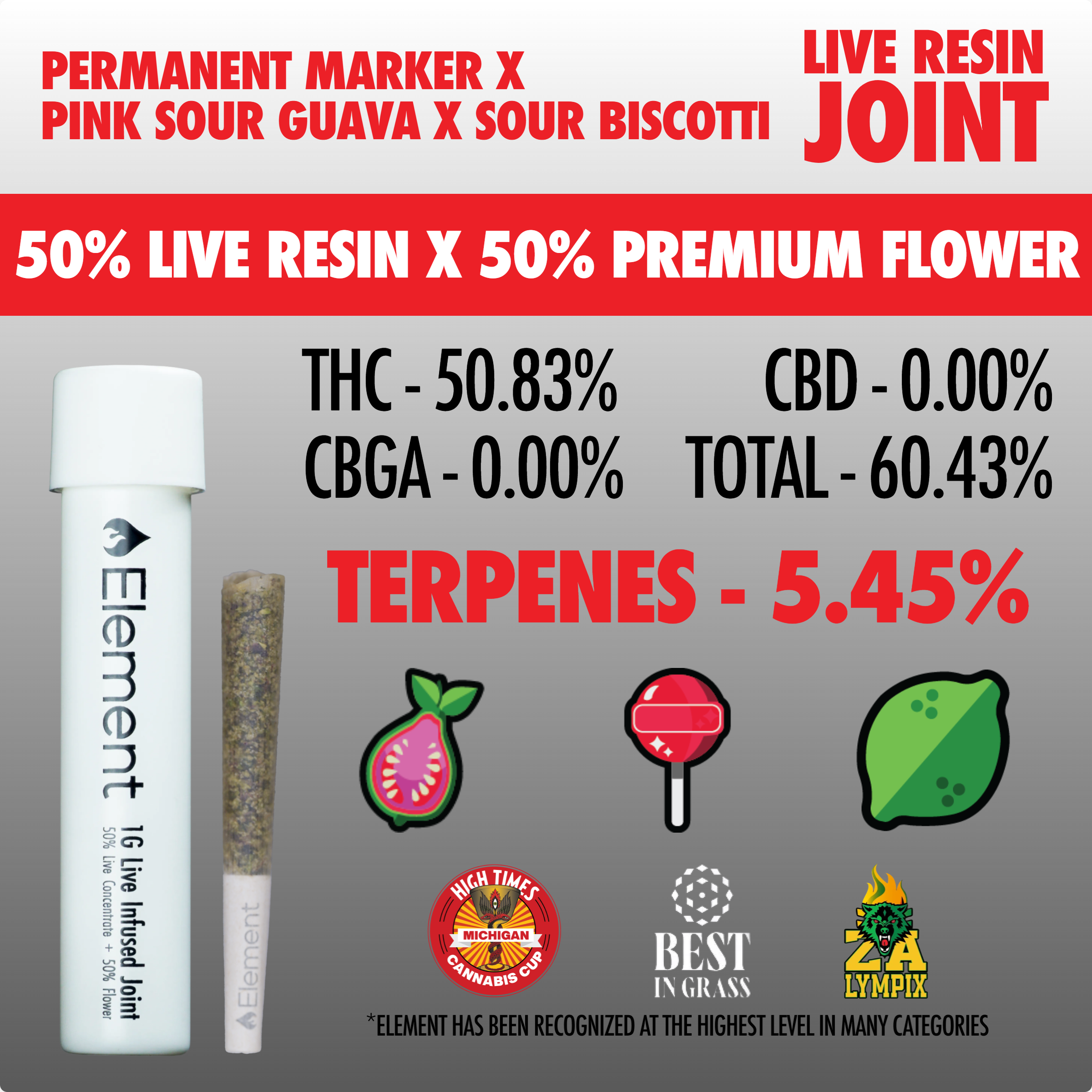 Element x Bud Hub - 1g Live Resin Joint - Permanent Marker x Pink Guava x Sour Biscotti