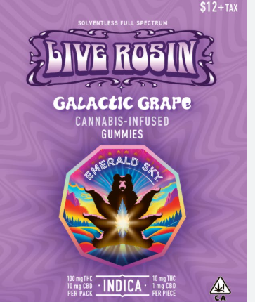 Emerald Sky Galactic Grape Indica Live Rosin Gummies 10ct 100mg