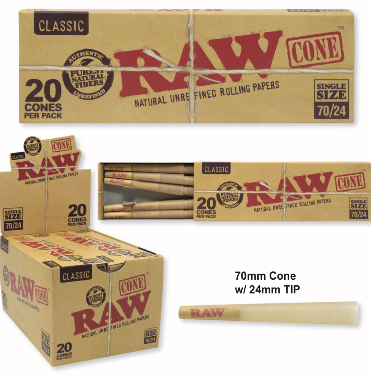 Raw | Classic Pre-Roll Cones 70mmx24mm | 20ct