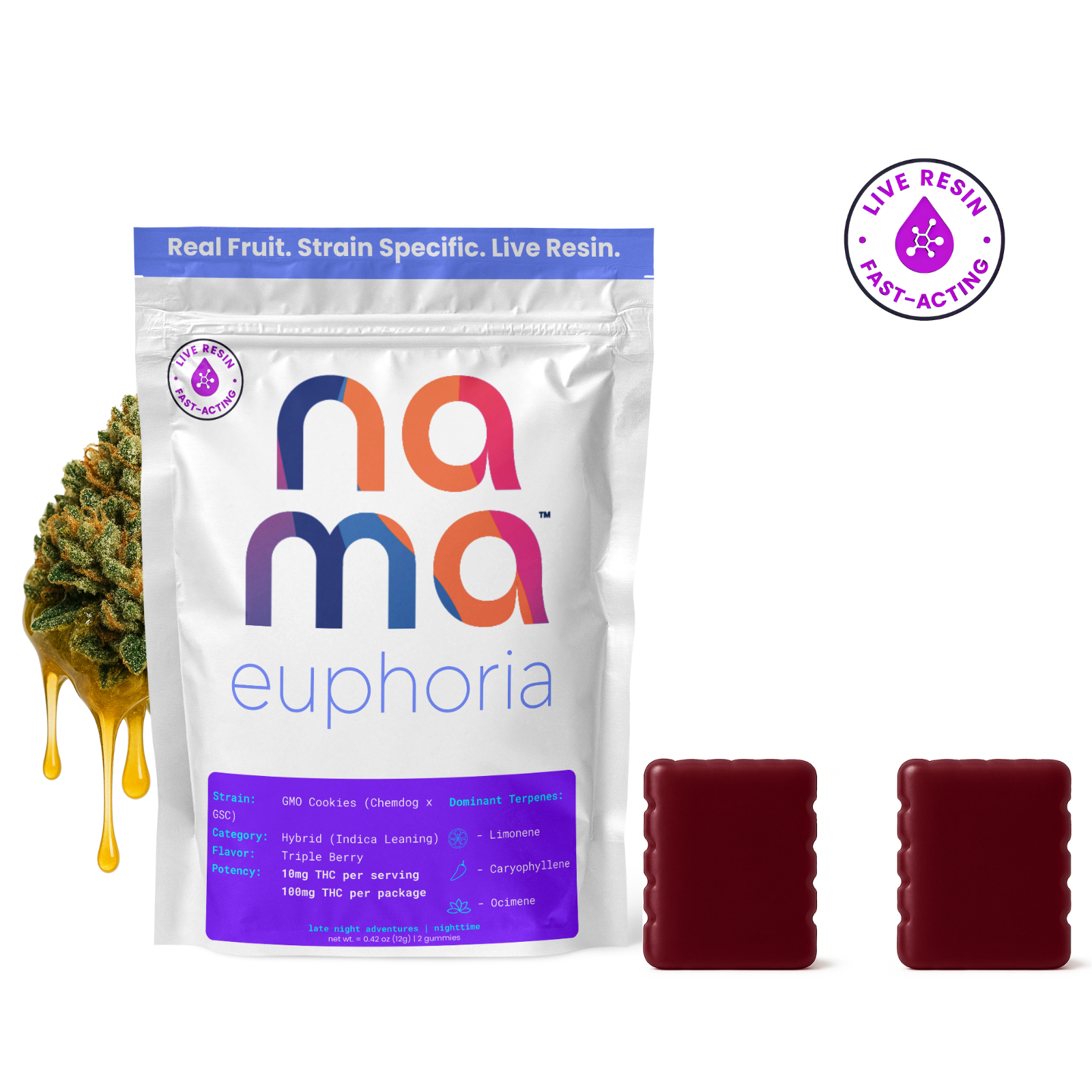 Nama - Euphoria: GMO Cookies Live Resin Gummies - 100mg