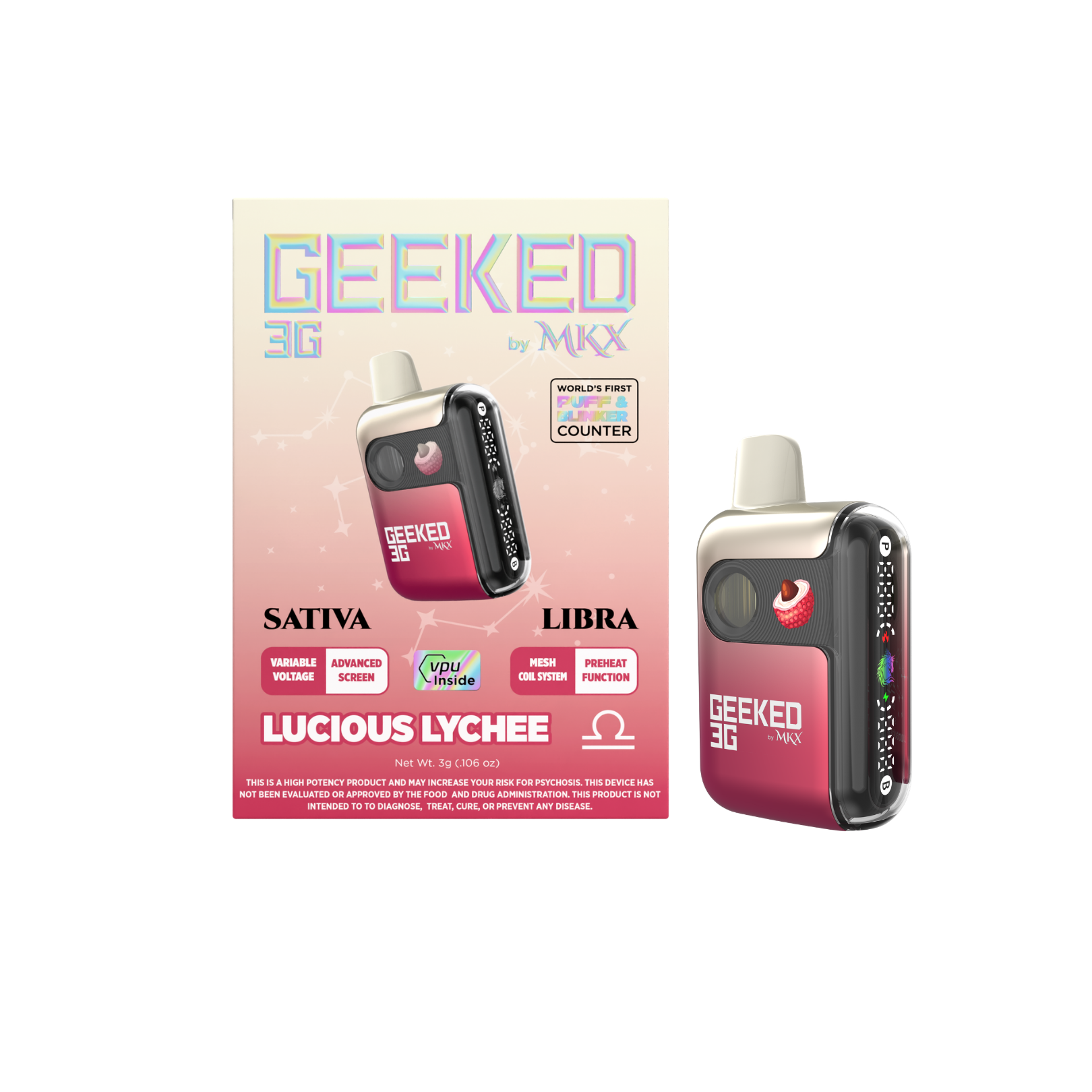 Geeked by MKX AIO | Lucious Lychee - LIBRA | 3g (Sativa)