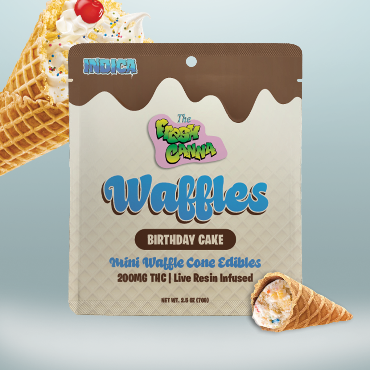 BIRTHDAY CAKE MINI WAFFFLE CONE -  LIVE RESIN INSUFED CHOCOLATE - 200MG