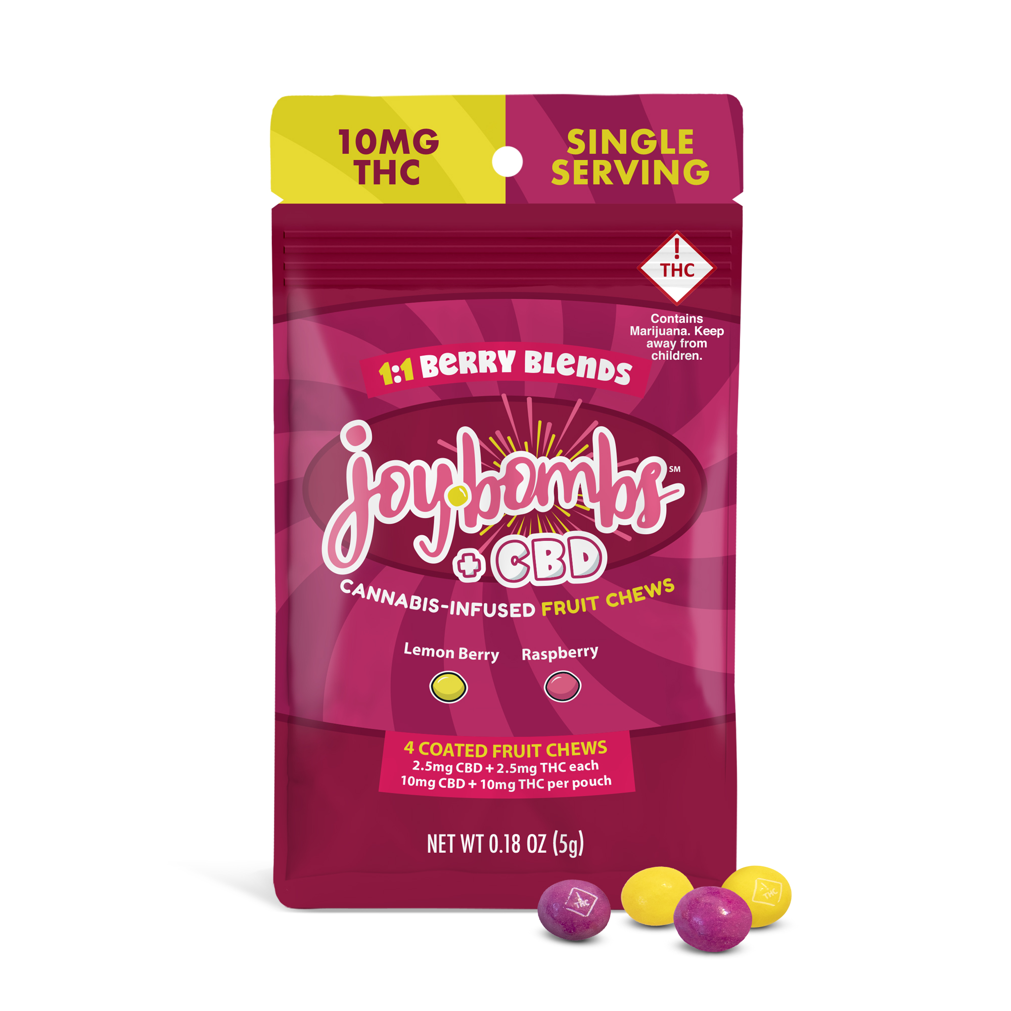 Joy Bombs THC + CBD 1:1 Berry Blends - 10mg THC (4pk / 2.5mg THC & 2.5mg CBD ea)