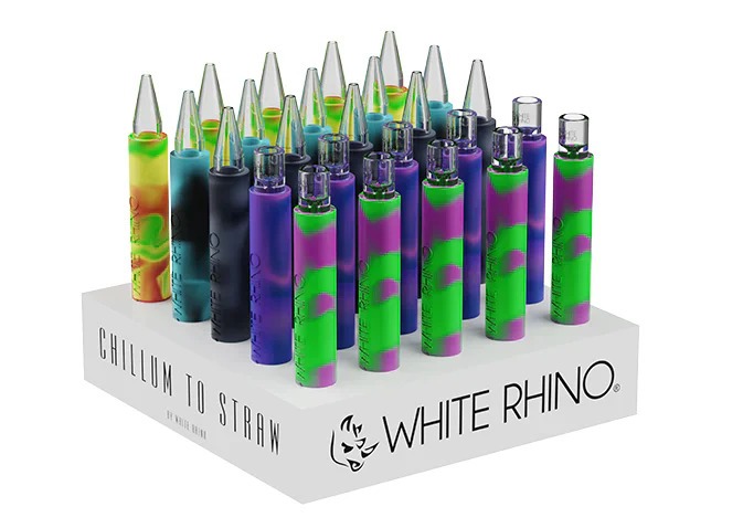 WHITE RHINO-Flip Chillum To Straw - Assorted -Pyrex Tip